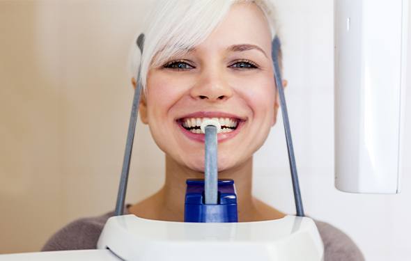 Woman receiving CT scan