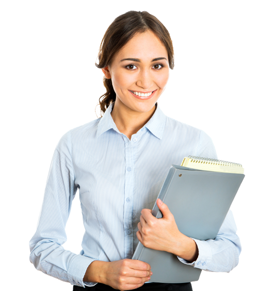 Smiling woman holding files