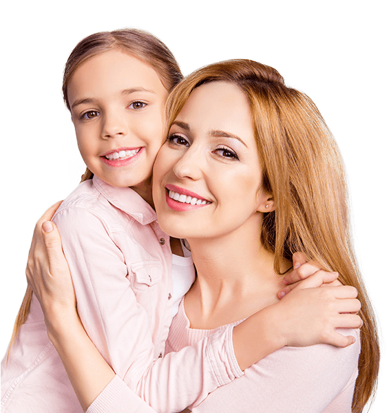 Mother and daughter smiling together